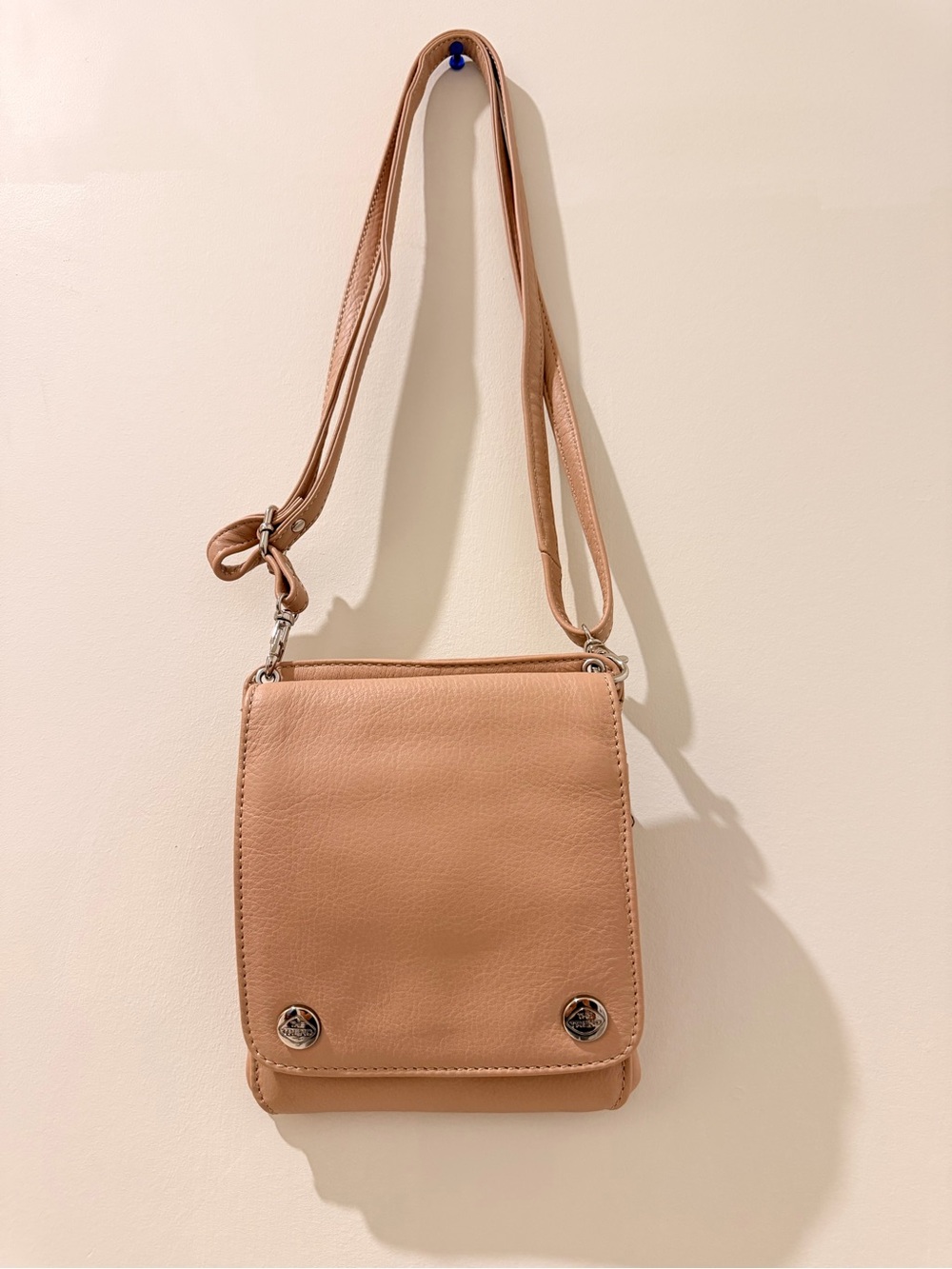 Compact Leather Crossbody Bag in Light Tan